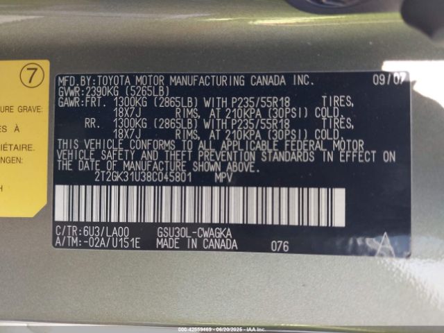 2008 LEXUS RX 350 2T2GK31U38C045801 Photo 8