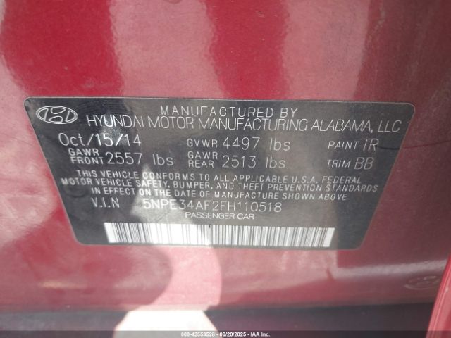 2015 HYUNDAI SONATA 5NPE34AF2FH110518 Photo 8