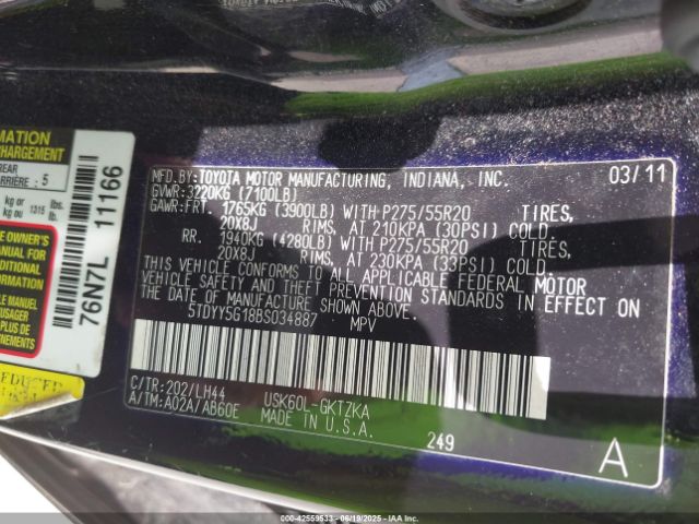 2011 TOYOTA SEQUOIA 5TDYY5G18BS034887 Photo 8