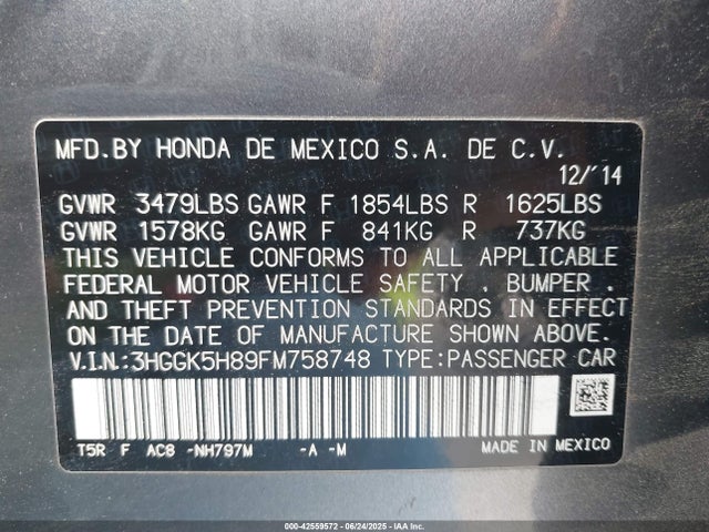 3HGGK5H89FM758748 Honda l15b1
