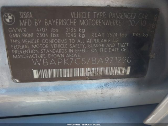 2011 BMW 328I WBAPK7C57BA971290 Photo 8