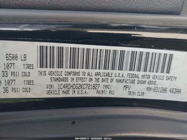 1C4RDHDG2KC721827 Dodge Durango