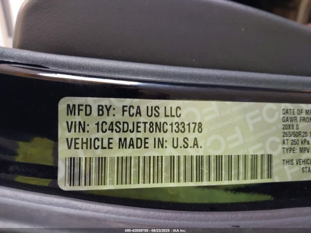2022 DODGE DURANGO 1C4SDJET8NC133178 Photo 8
