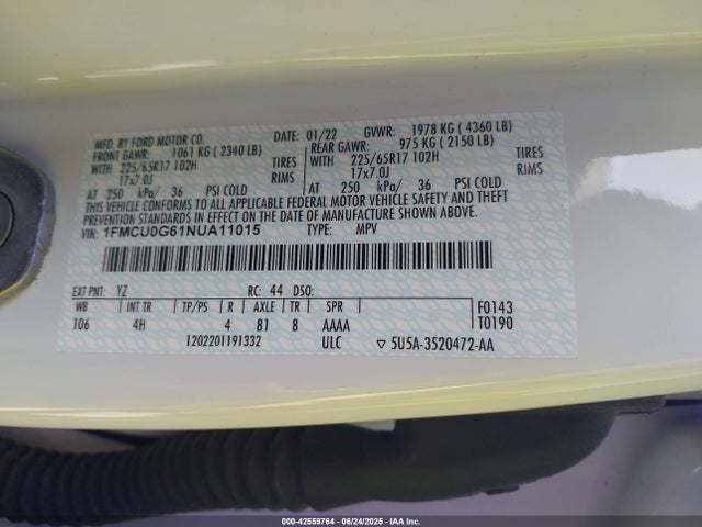 1FMCU0G61NUA11015 Ford dragon di tc