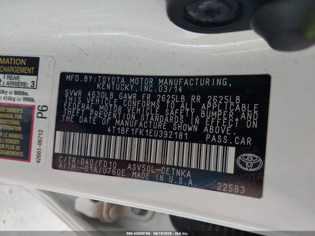 4T1BF1FK1EU392181 Toyota 2ar-fe
