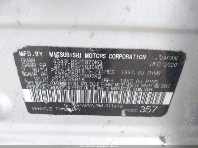 2021 MITSUBISHI OUTLANDER SPORT JA4APVAU3MU011419 Photo 8