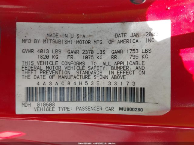 2003 MITSUBISHI ECLIPSE 4A3AC84H53E133173 Photo 8