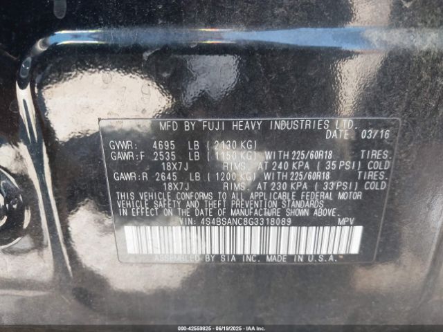 2016 SUBARU OUTBACK 4S4BSANC8G3318089 Photo 8