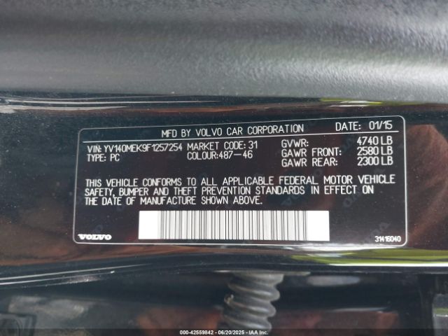 2015 VOLVO V60 YV140MEK9F1257254 Photo 8