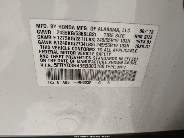 Acura j35y5 2014 5FRYD3H49EB003180 Image 9