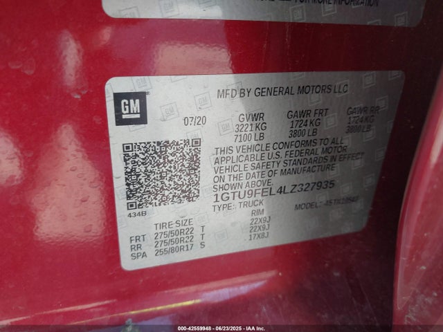 1GTU9FEL4LZ327935 GMC l87 - di dfm, alum, gen 5
