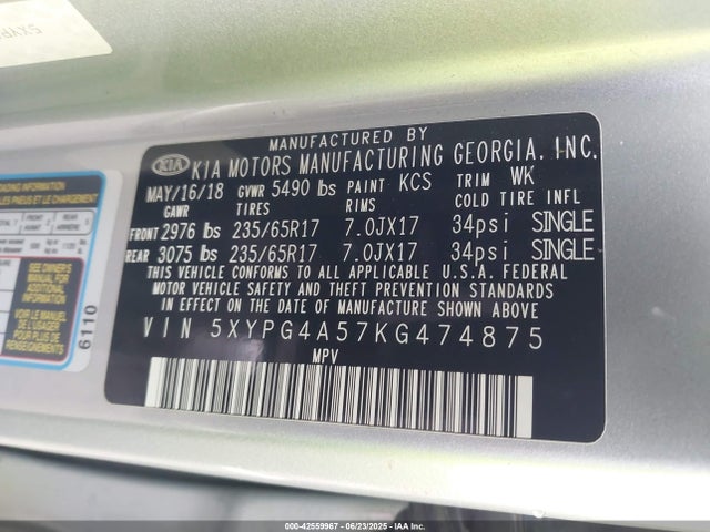 KIA gdi lambda-ii 2019 5XYPG4A57KG474875 Image 9