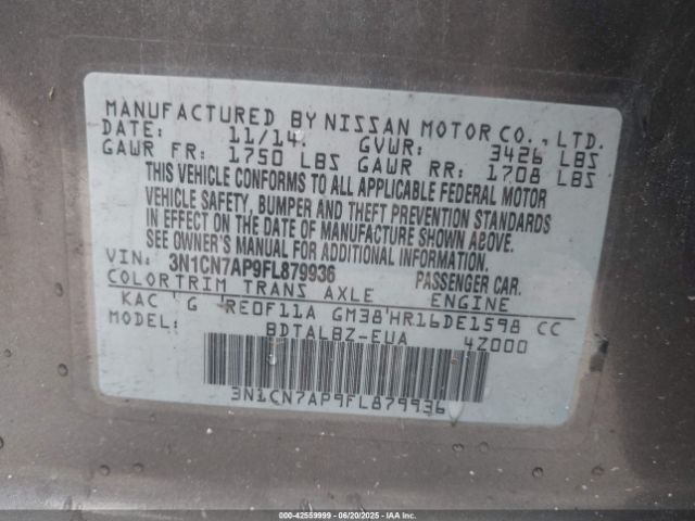 2015 NISSAN VERSA 3N1CN7AP9FL879936 Photo 8