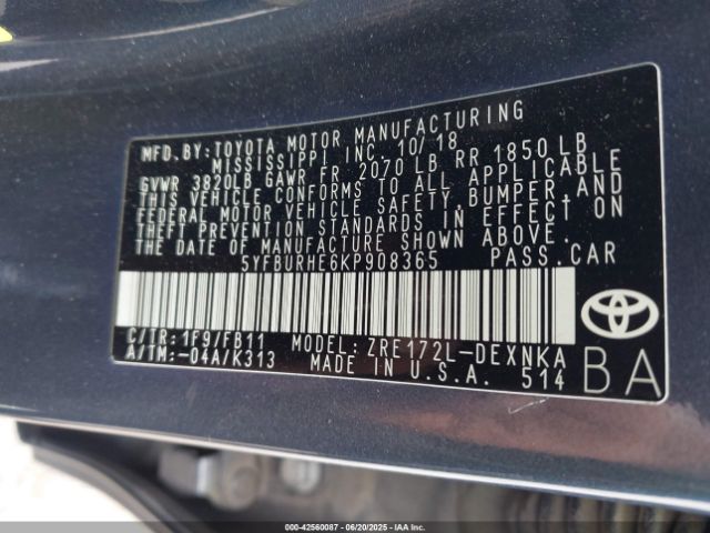 2019 TOYOTA COROLLA 5YFBURHE6KP908365 Photo 8
