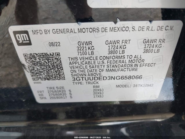 3GTUUDED3NG658066 GMC l84