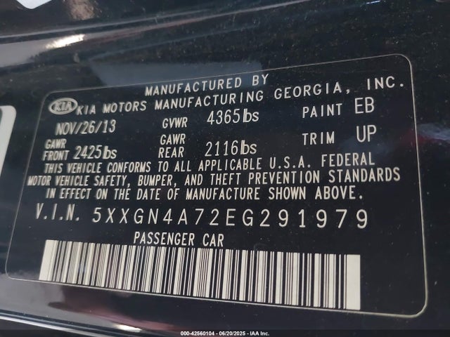 5XXGN4A72EG291979 KIA dohc gdi theta ii