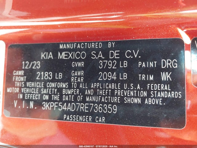 3KPF54AD7RE736359 KIA mpi nu