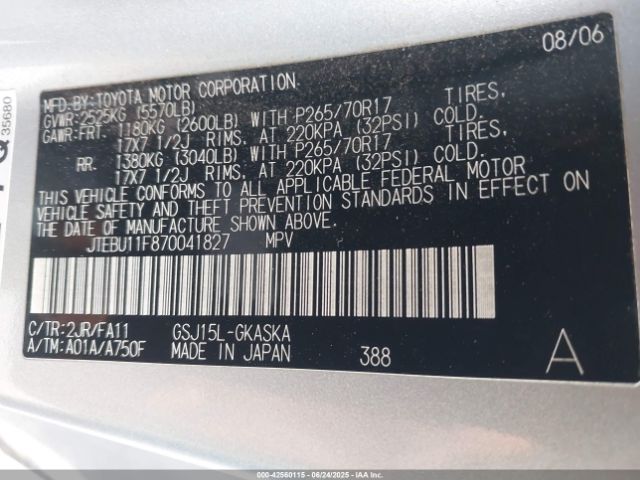 2007 TOYOTA FJ CRUISER JTEBU11F870041827 Photo 8