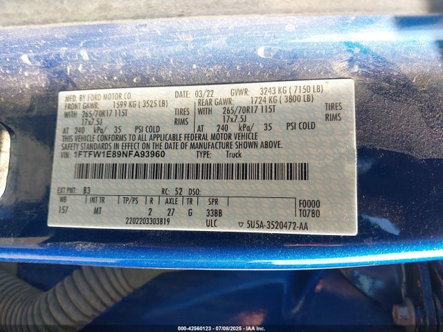 Ford gtdi 2022 1FTFW1E89NFA93960 Image 9