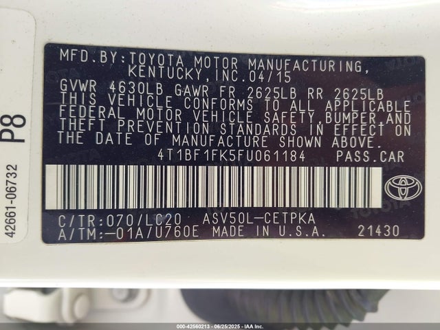 4T1BF1FK5FU061184 Toyota 2ar-fe