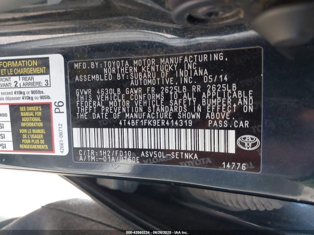 4T4BF1FK9ER414319 Toyota 2ar-fe