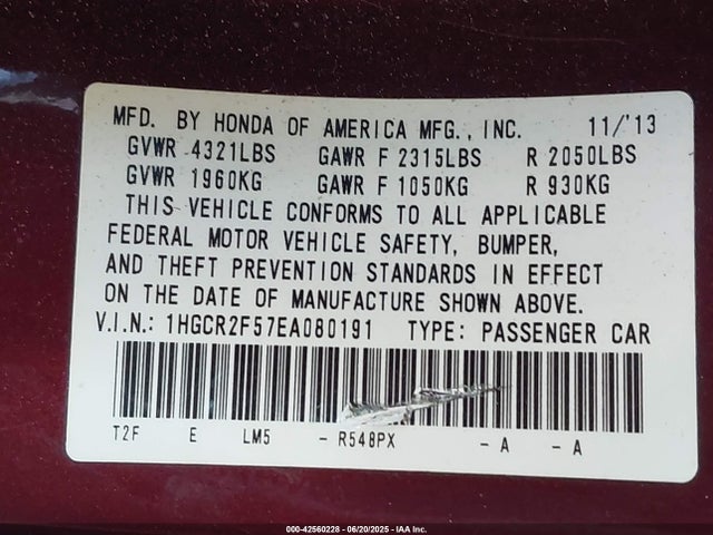Honda k24w1 2014 1HGCR2F57EA080191 Image 9
