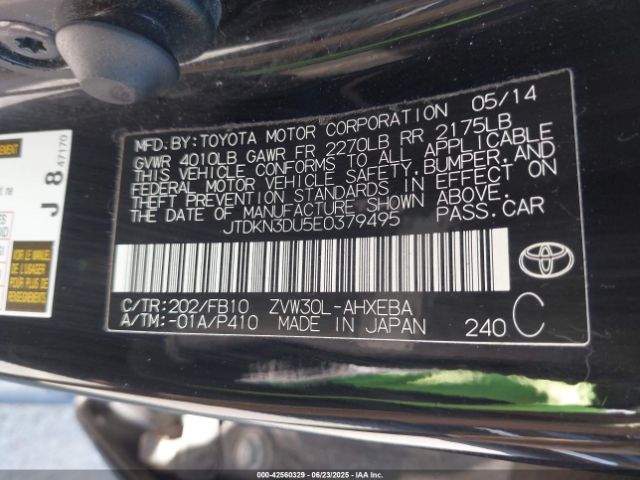 2014 TOYOTA PRIUS JTDKN3DU5E0379495 Photo 8