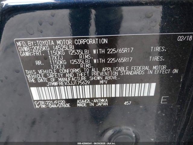 JTMWFREV3JJ175629 Toyota 2ar-fe