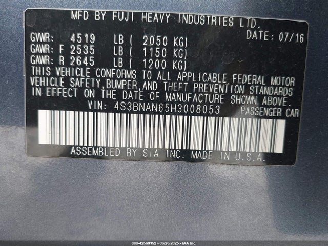 4S3BNAN65H3008053 Subaru u5