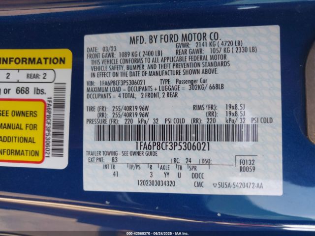 1FA6P8CF3P5306021 Ford tivct