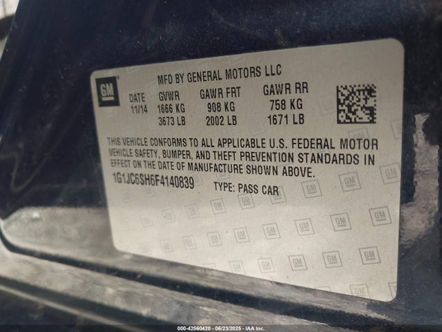 1G1JC6SH6F4140839 Chevrolet luw