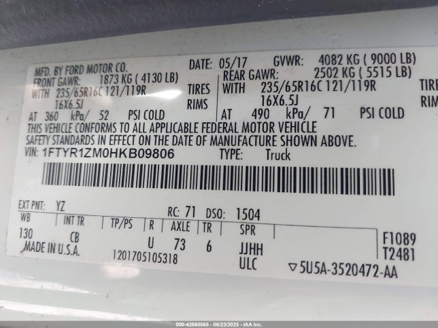 1FTYR1ZM0HKB09806 Ford 2017