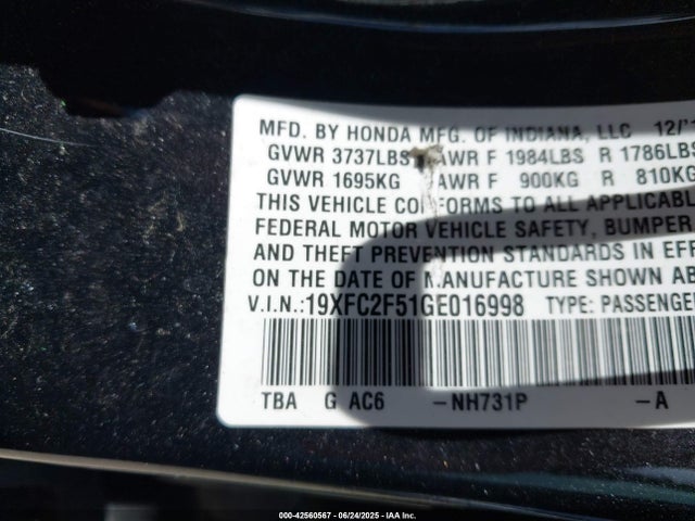 19XFC2F51GE016998 Honda k20c2