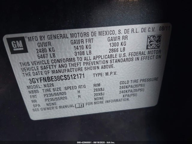 2012 CADILLAC SRX 3GYFNBE38CS512171 Photo 8