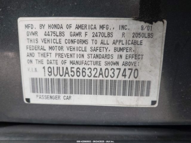 2002 ACURA TL 19UUA56632A037470 Photo 8