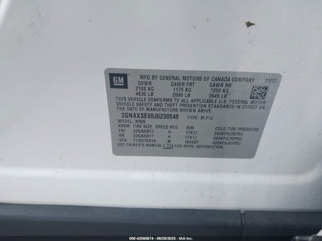 2GNAXSEV8J6238548 Chevrolet lyx - direct injection, vvt, fgt, turbo, alum, gen1