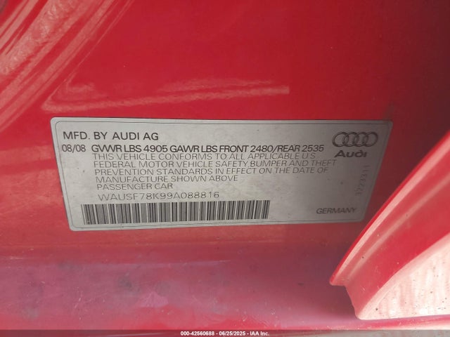 2009 AUDI A4 WAUSF78K99A088816 Photo 8