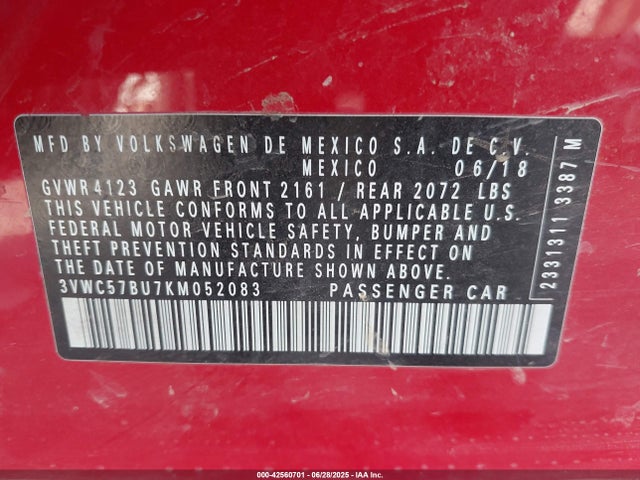 3VWC57BU7KM052083 Volkswagen 1.4 tsi