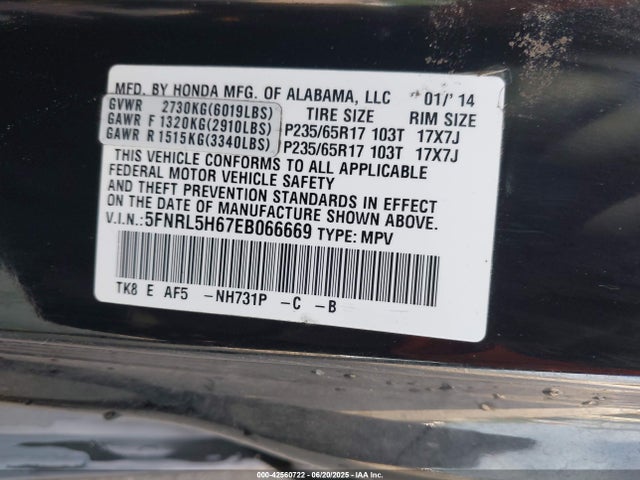 5FNRL5H67EB066669 Honda j35z8