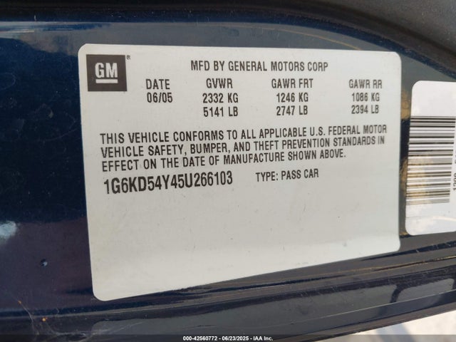 2005 CADILLAC DEVILLE 1G6KD54Y45U266103 Photo 8