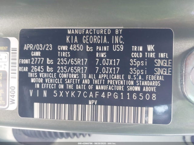 5XYK7CAF4PG116508 KIA gdi theta iii