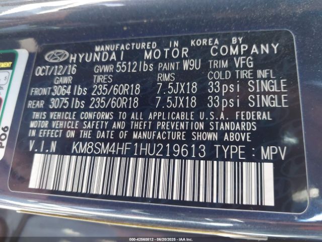 KM8SM4HF1HU219613 Hyundai gdi lambda ii