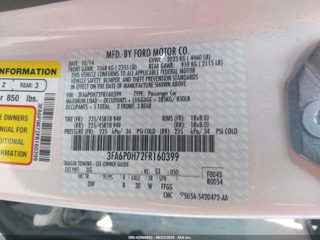 3FA6P0H72FR160399 Ford 2015