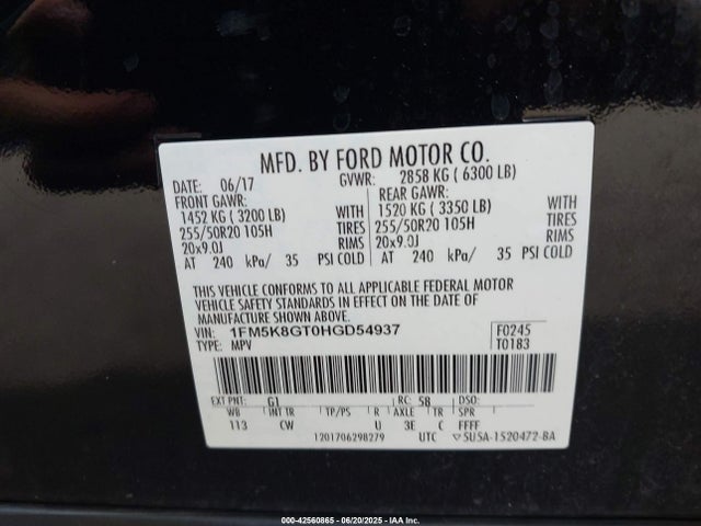 1FM5K8GT0HGD54937 Ford 3.5l gtdi