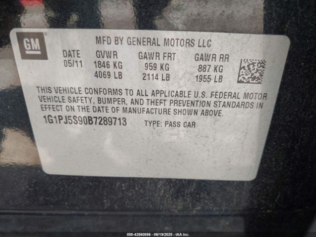 2011 CHEVROLET CRUZE 1G1PJ5S90B7289713 Photo 8