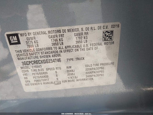 3GCPCRECXGG234746 Chevrolet l83 - sidi, vvt, afm, e85 max, aluminum