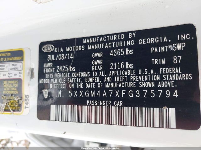 5XXGM4A7XFG375794 KIA dohc gdi theta ii