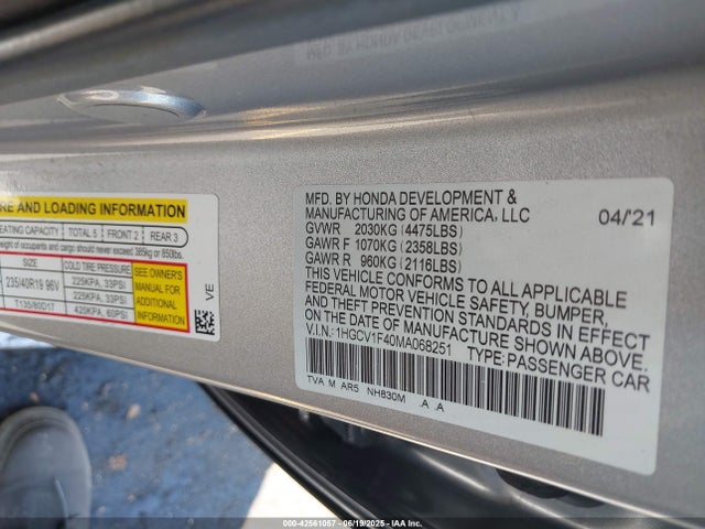 1HGCV1F40MA068251 Honda l15be