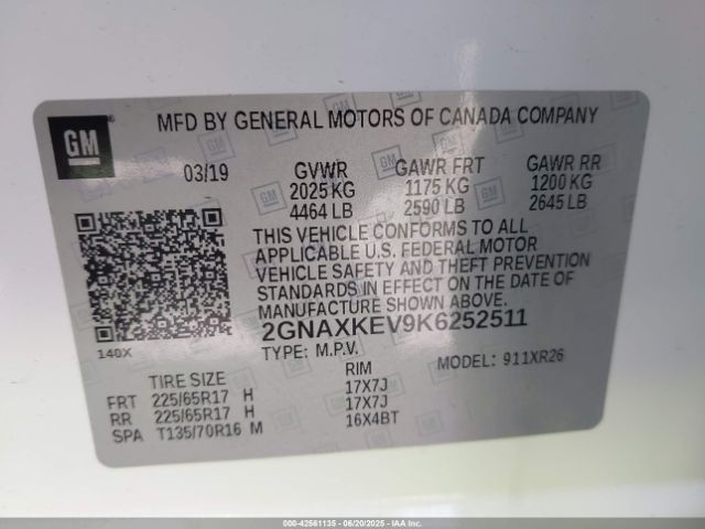 2019 CHEVROLET EQUINOX 2GNAXKEV9K6252511 Photo 8