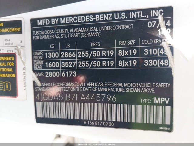 4JGDA5JB7FA445796 Mercedes-Benz 2015